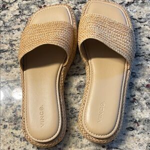 Vince Beige Woven Slide Sandals